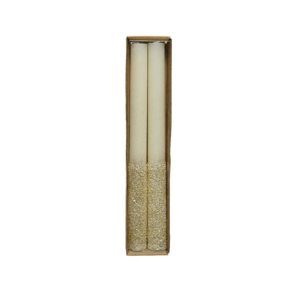Dinner Candles with Glitter Gold 2Pk