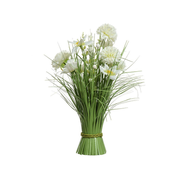 Faux Bunch of White Flowers with Grass