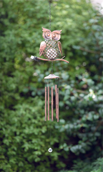 Solar Windchime Bronze Metal Owl