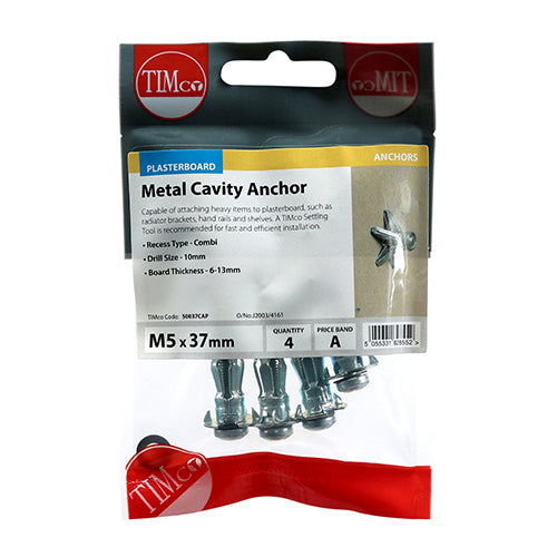 Metal Cavity Anchors M5 x 37mm (4)