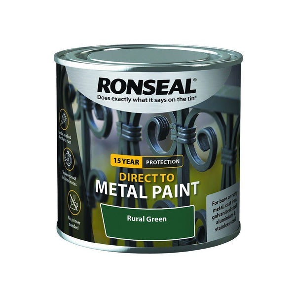 Ronseal Direct to Metal Paint Rural Green Satin (Two Sizes)
