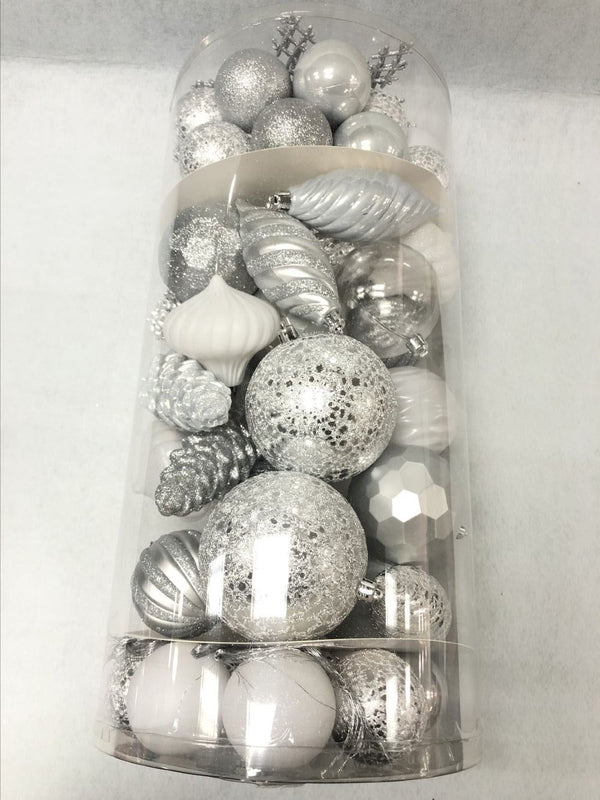 Bauble Set 70 Piece Silver & White