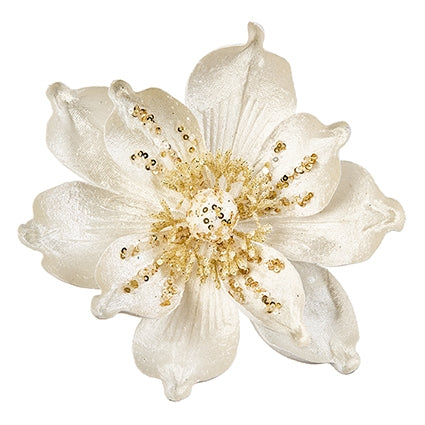 24cm Ivory Velvet Poinsettia with Clip