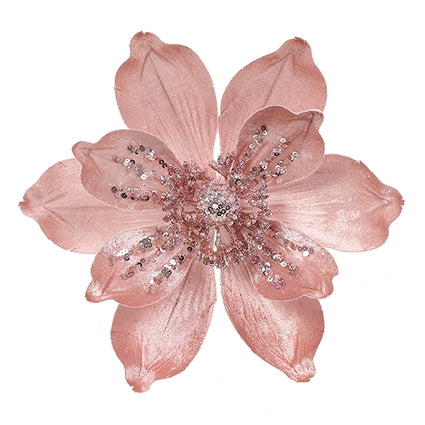 24cm Pink Velvet Poinsettia with Clip