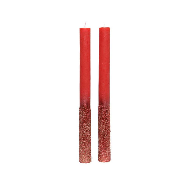 Dinner Candles with Glitter Red 2Pk
