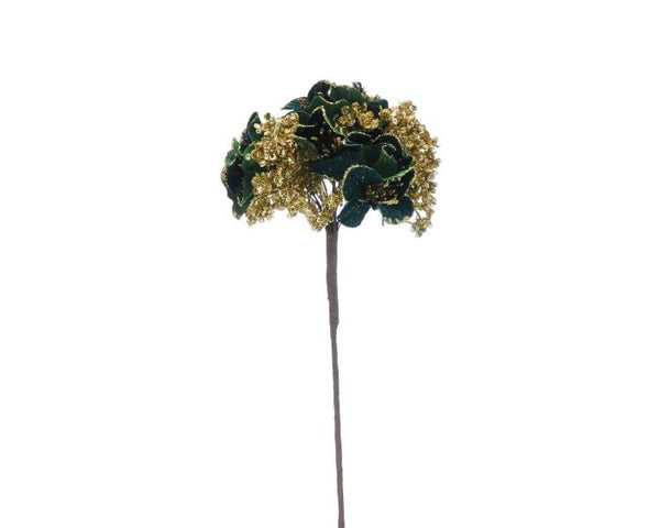 Stem 40cm Green/gold Glitter Hydrangea