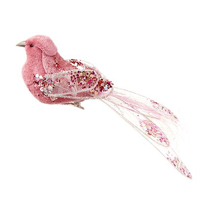 Pink Glitter Feather Bird with Clip