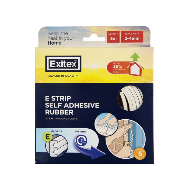 Draught Excluder Rubber E Strip White 5m