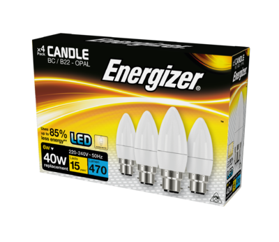 Energizer 40W (6W) B22 Candle Bulbs 4pk