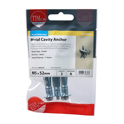 Metal Cavity Anchors M5 x 52mm (3)