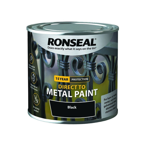 Ronseal Direct to Metal Paint Black Satin (Two Sizes)