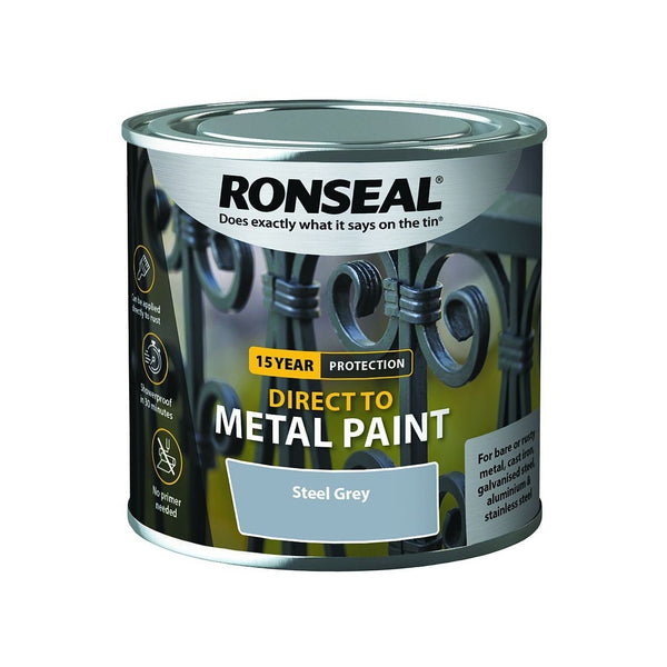 Ronseal Direct to Metal Paint Steel Grey Satin (Two Sizes)