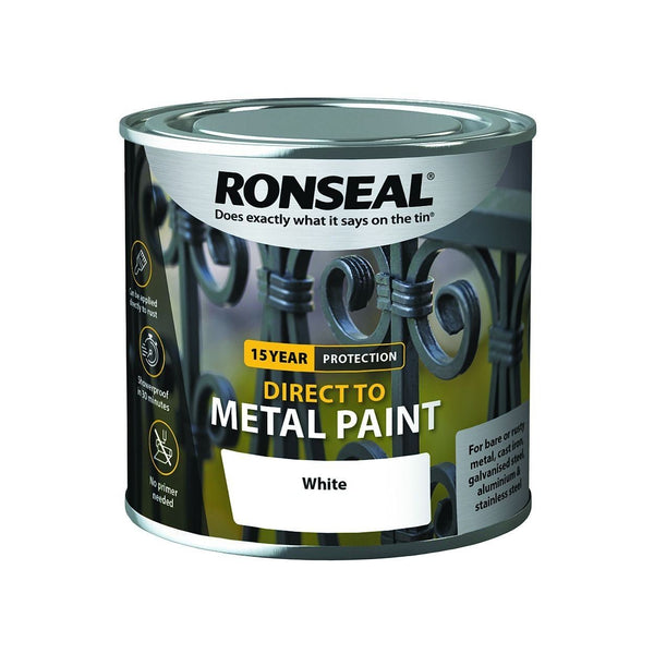 Ronseal Direct to Metal Paint White Satin (Three Sizes)
